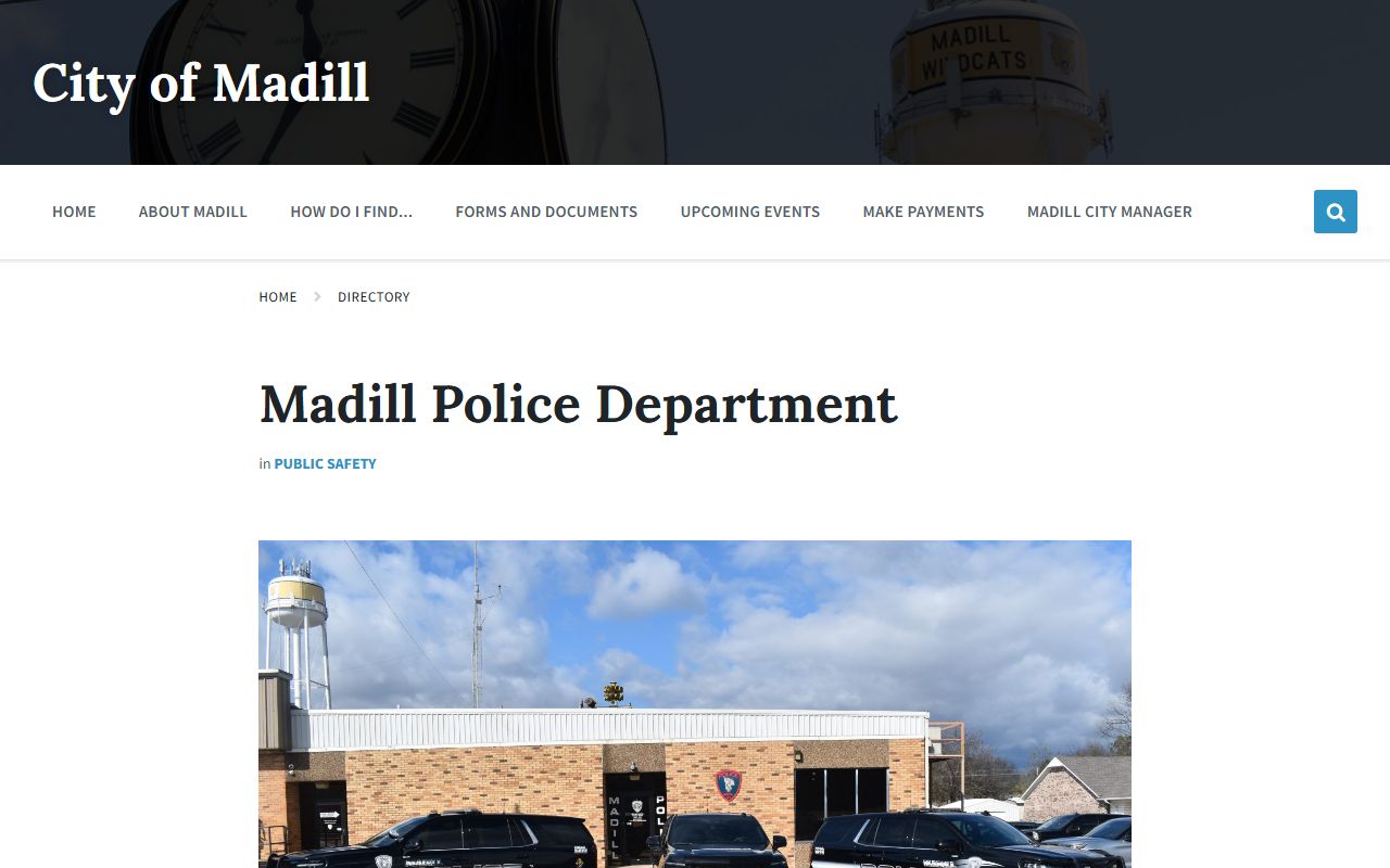 Madill Police Department contact page for Marshall County holding lookup